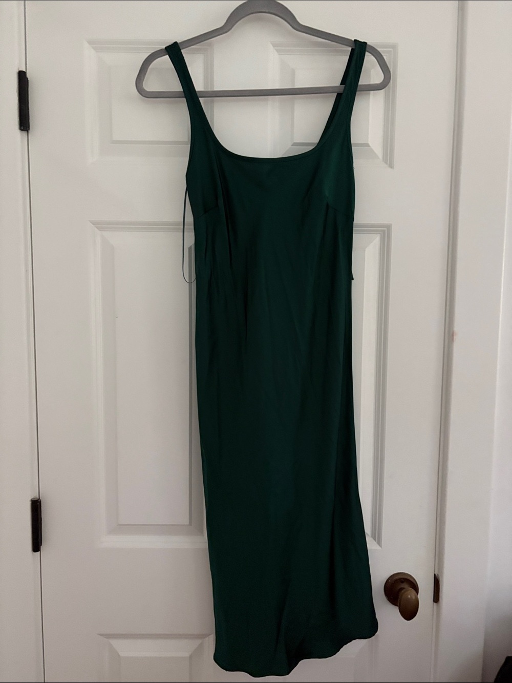 Zara NWT emerald green satin scoop neck tank dress S